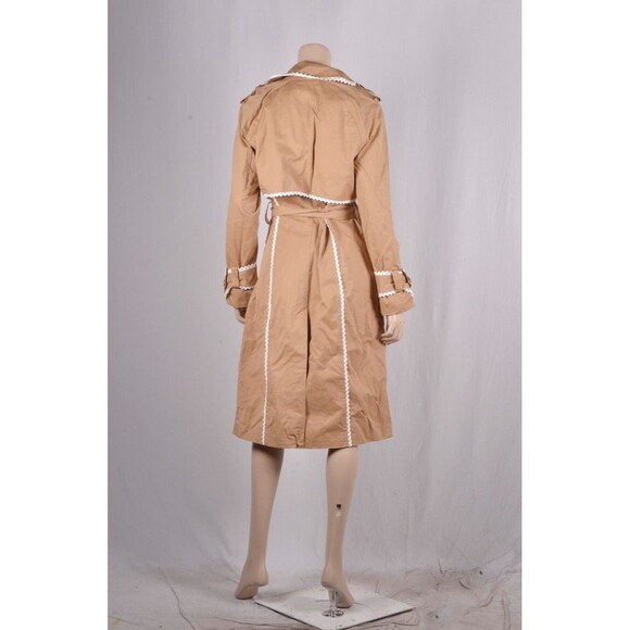 NWT 7 For All Mankind Belted Trech Coat SZ L Tan White Crochet trim Lined - Picture 2 of 5